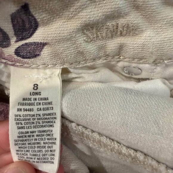 Vintage Y2K American Eagle Floral Boho Skinny Denim Jeans Women's 8 Long Cream - Picture 8 of 8